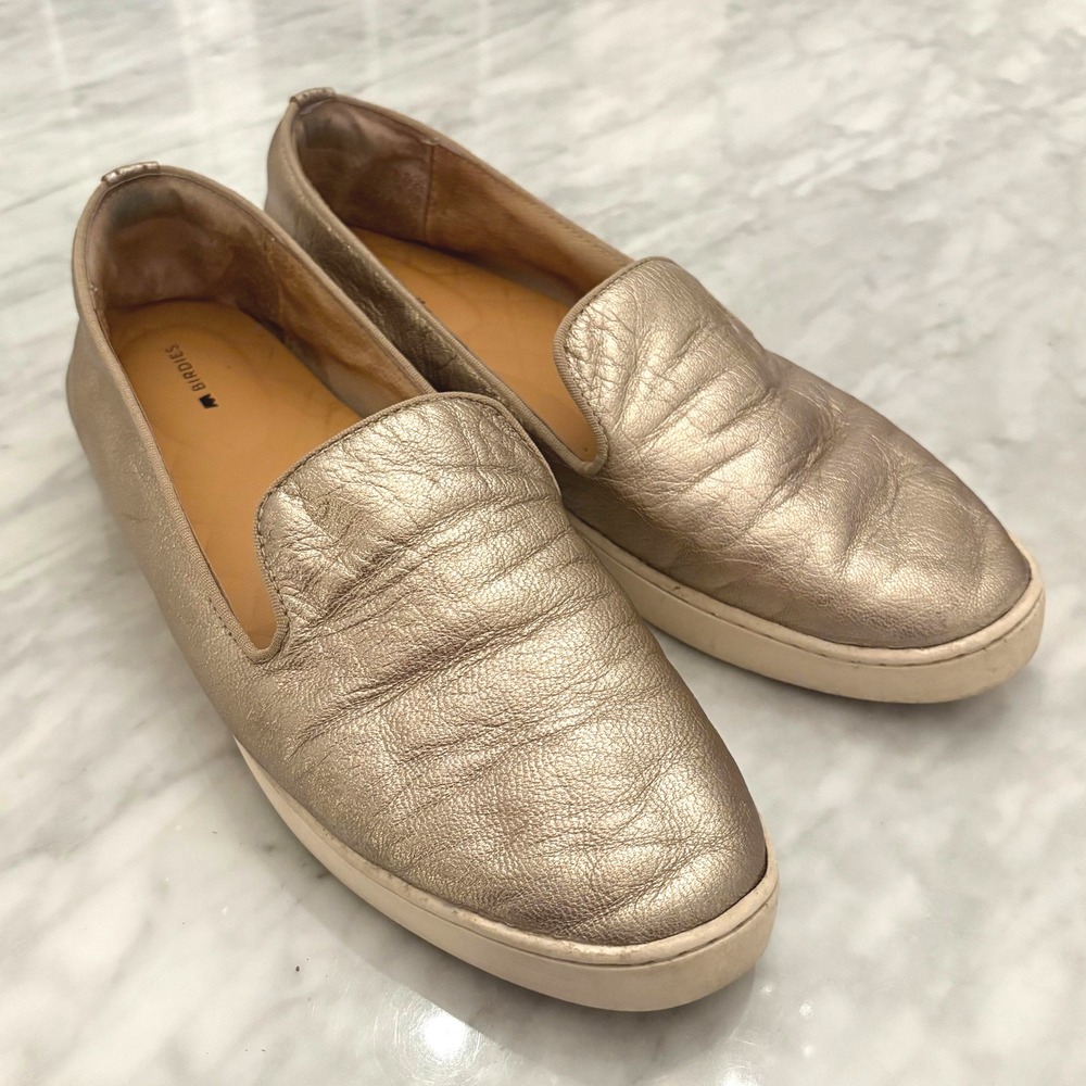 Birdies Swift Gold Leather Slip On Loafers Flats Womens 9.5 Metallic Casual Shoe